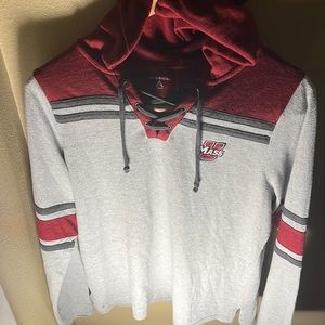 NCAA Antigua Women’s UMASS Lace Up Lightweight Hoodie Color Gray/Red Size Large